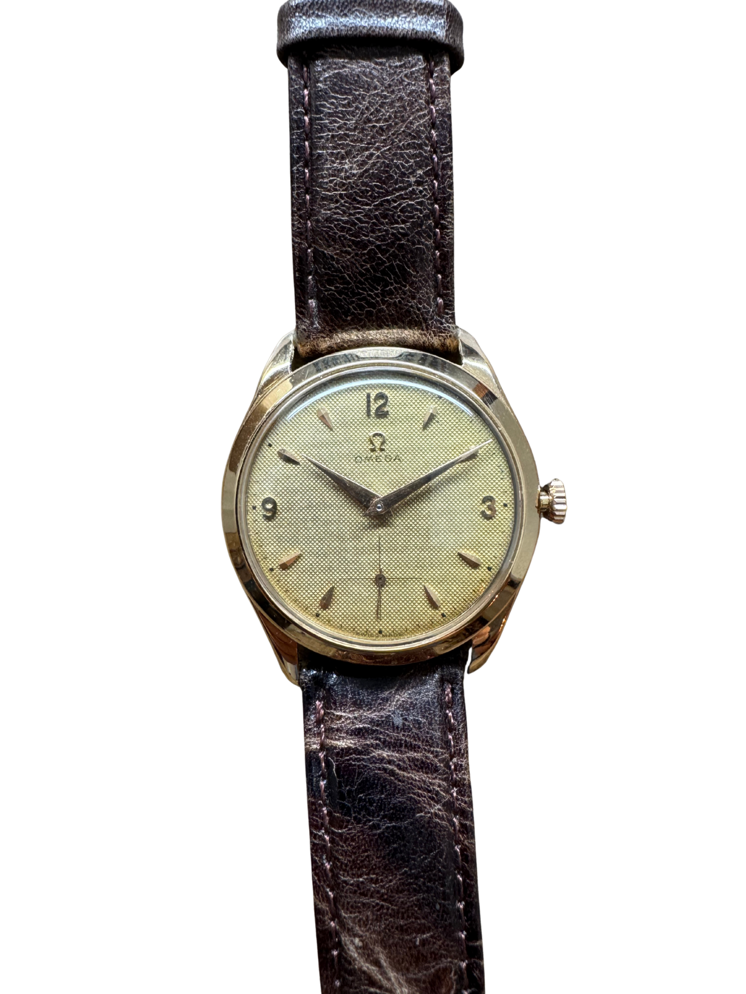 1950er Omega Dress Watch – 18K Roségold – Honeycomb Dial
