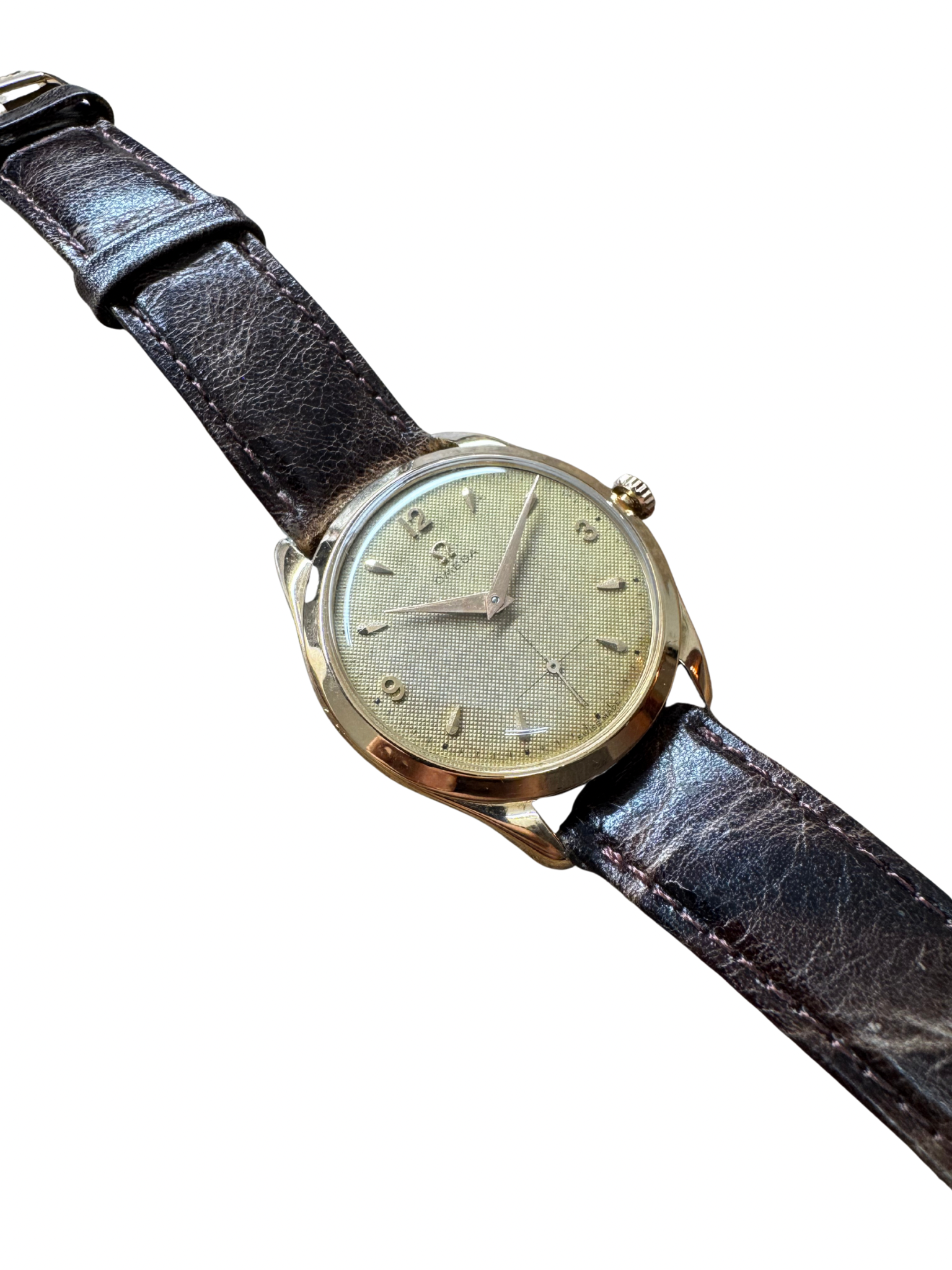 1950er Omega Dress Watch – 18K Roségold – Honeycomb Dial