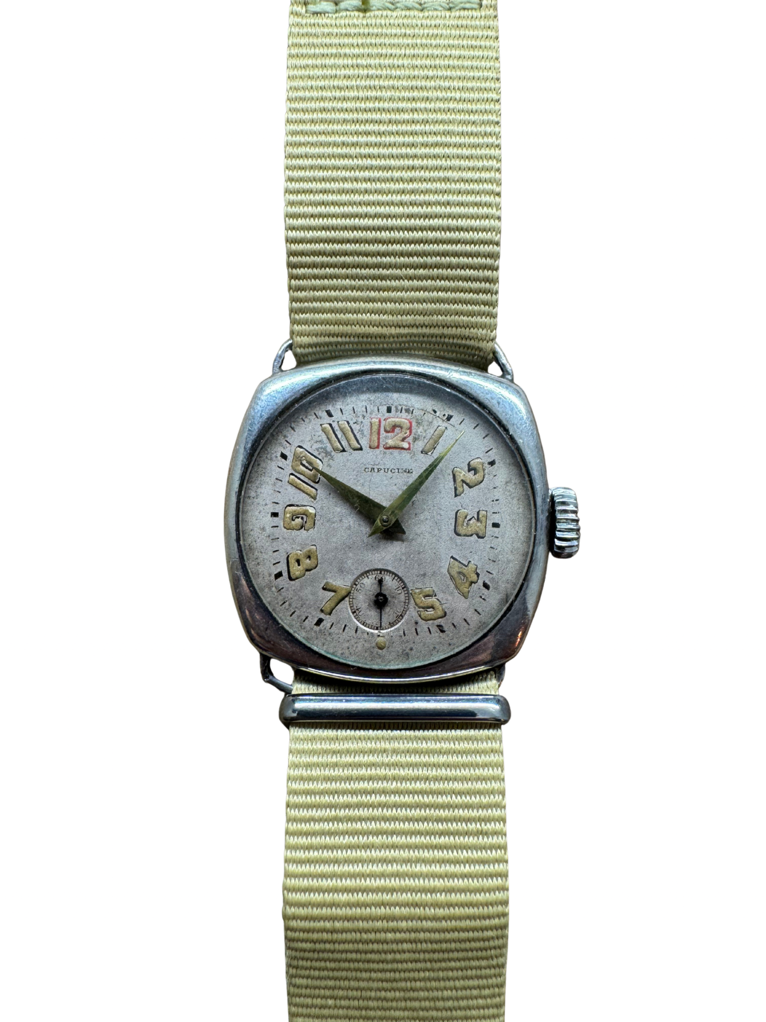 1950s Capucine Military-Style Watch – Full Silver Case