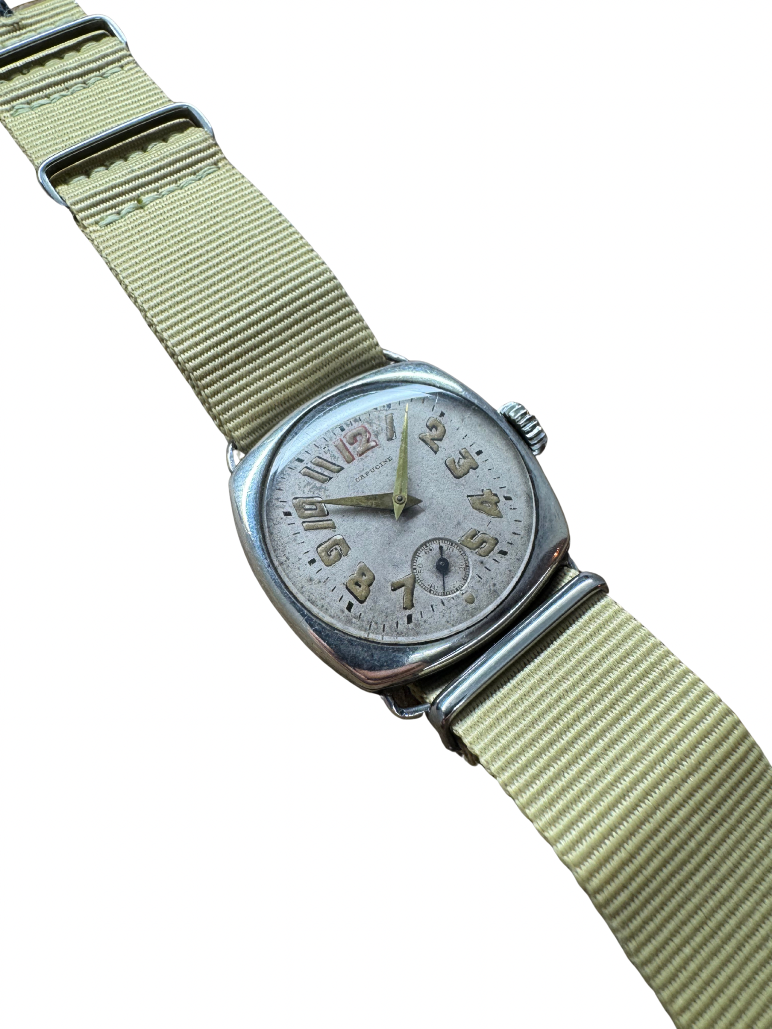 1950s Capucine Military-Style Watch – Full Silver Case