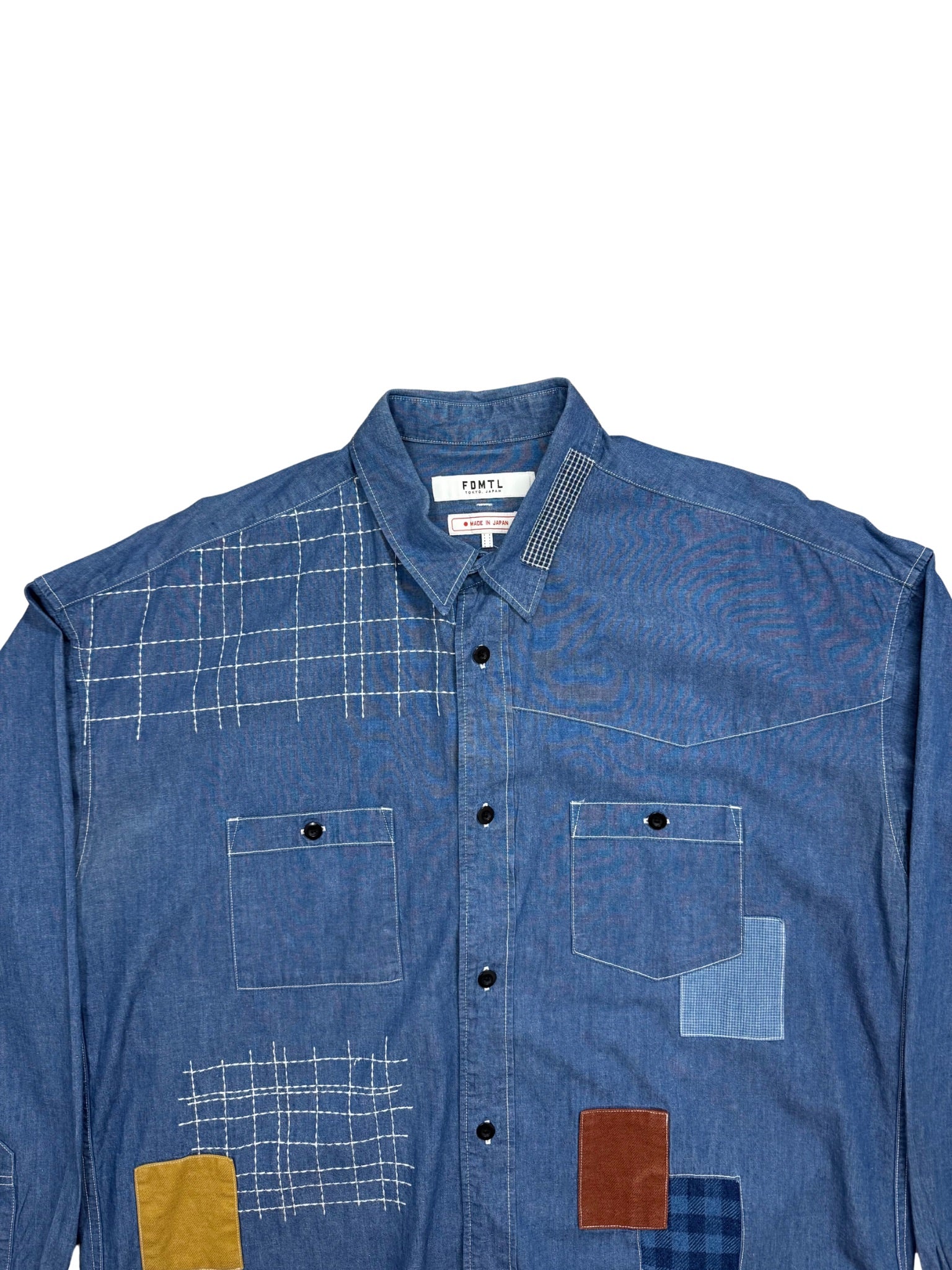 FDMTL Boro Patchwork Chambray Shirt – Made in Japan (XL)