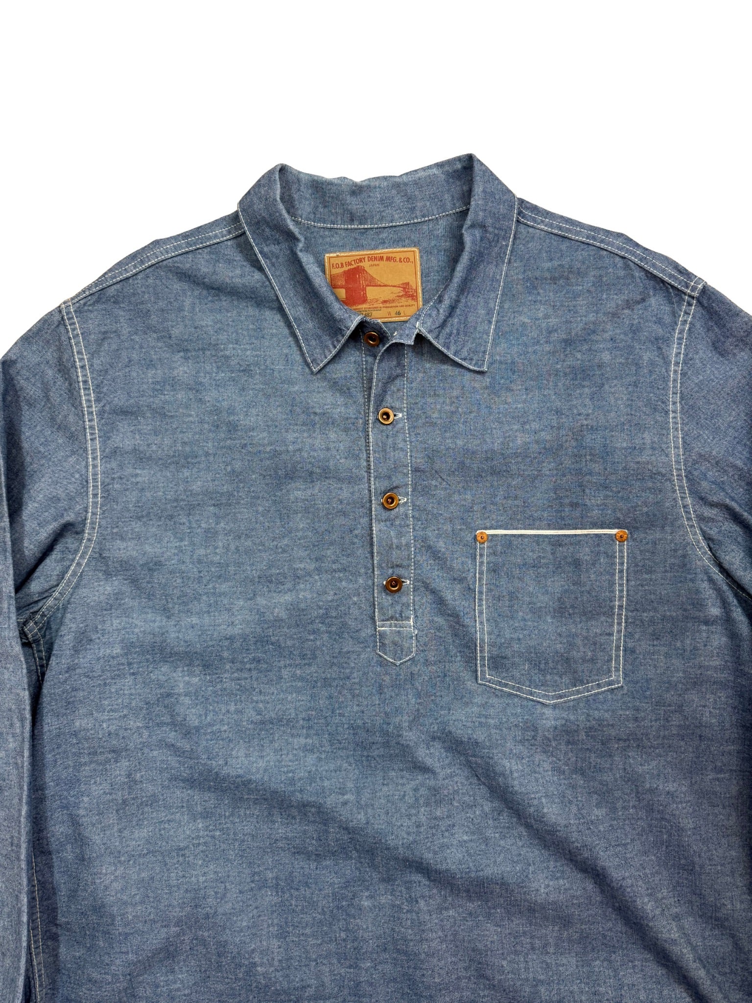 F.O.B Factory F3487 – Chambray Pullover Work Shirt (XL)