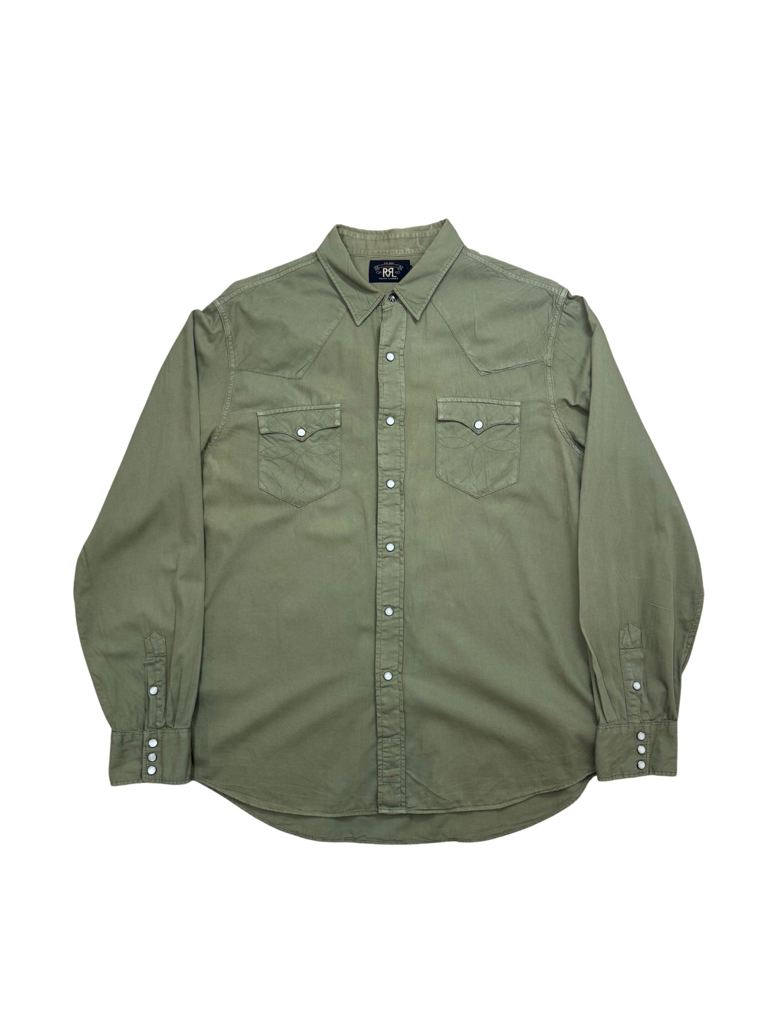 RRL Western Snap Shirt – Washed Military Olive (XL)