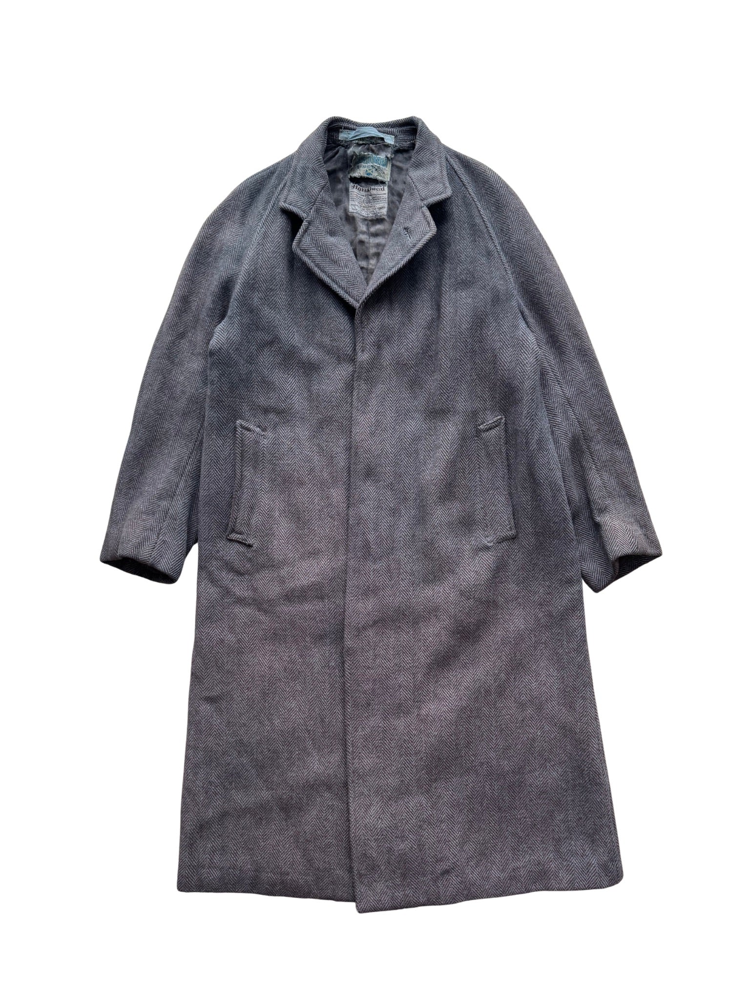 Nicholson Weatherproof Harris Tweed Overcoat – UK Made, 1940s–1950s (L-XL)