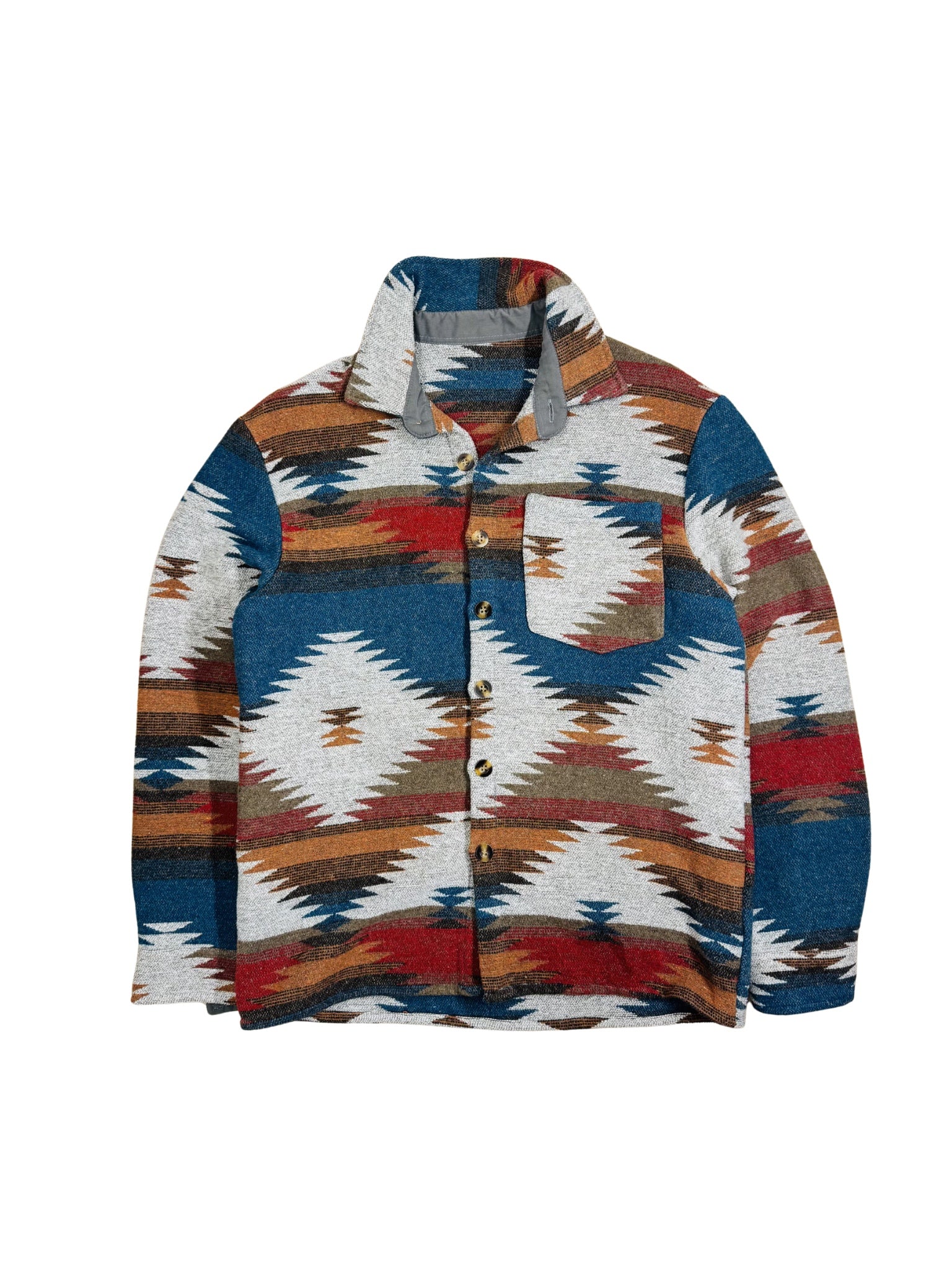 Southwestern Woven Shirt Jacket — Indigo / Rust (M)