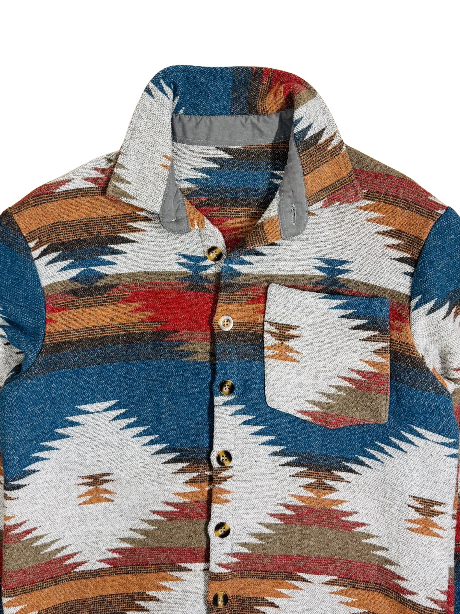 Southwestern Woven Shirt Jacket — Indigo / Rust (M)