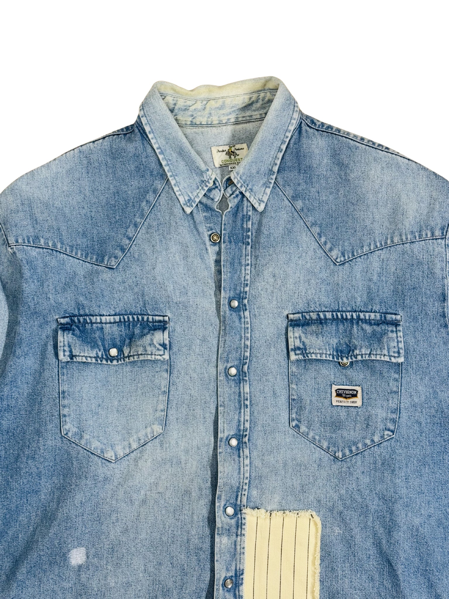 Vintage Chevignon Denim Western Shirt – Repaired (XL)