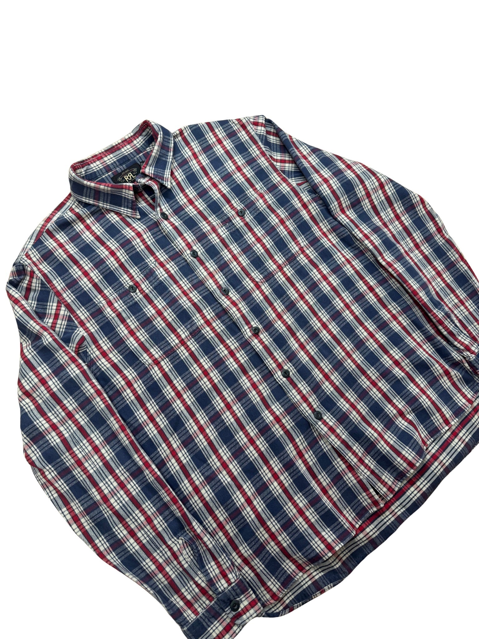 Double RL Lightweight Work Flannel – Navy/Red/Ivory Check (XL) - Shinka