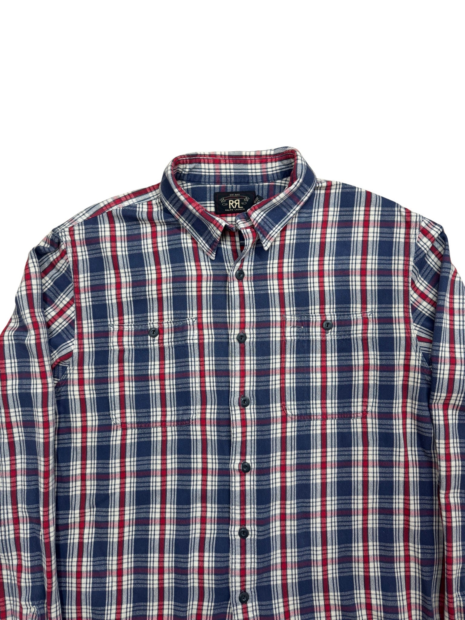Double RL Lightweight Work Flannel – Navy/Red/Ivory Check (XL) - Shinka