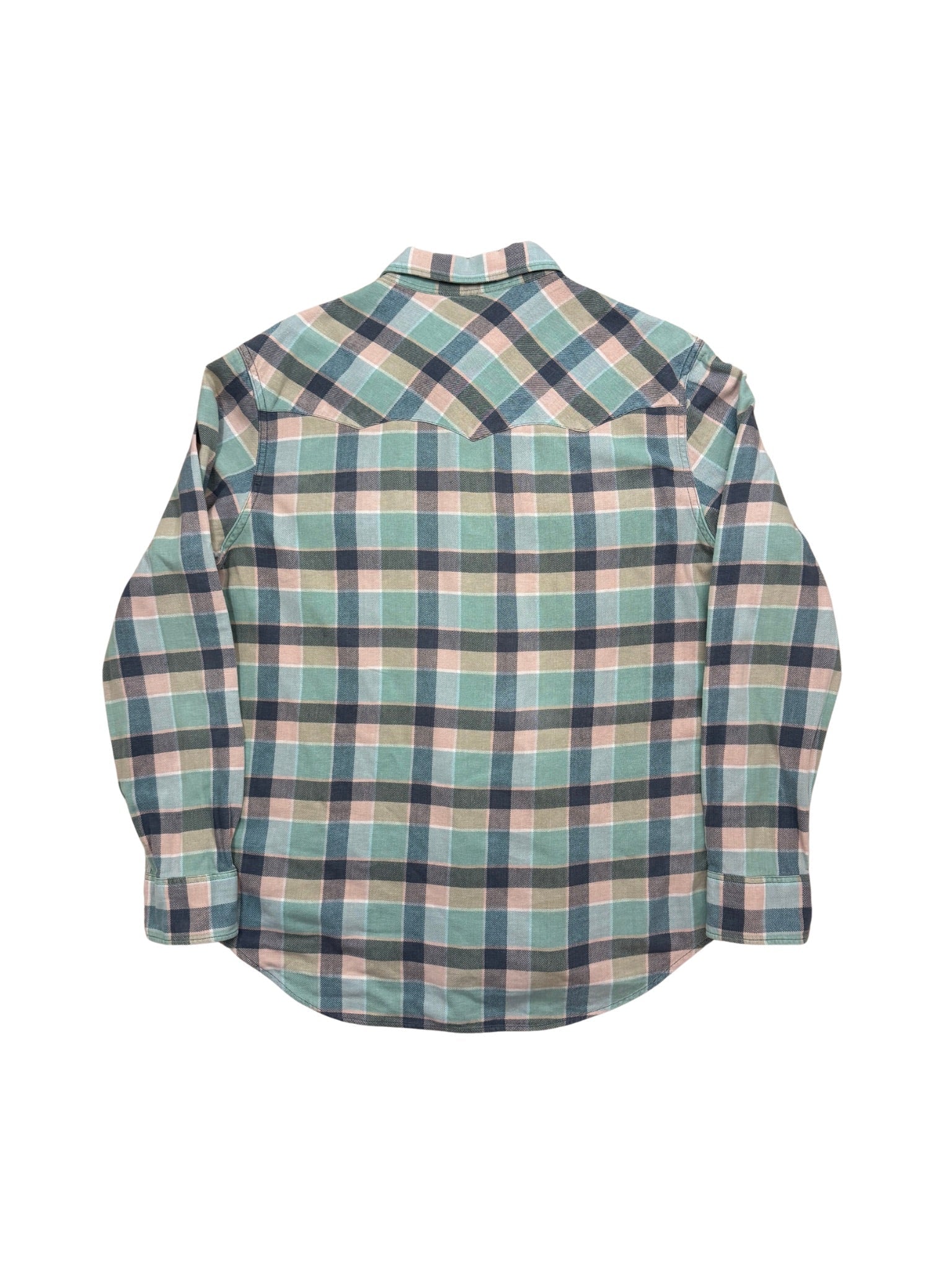 Double RL Western Snap Flannel Shirt – Mint / Faded Pink / Slate Check (XL) - Shinka