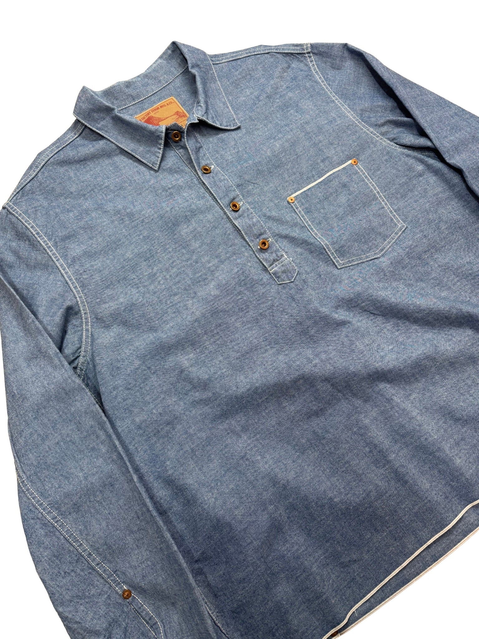 F.O.B Factory F3487 – Chambray Pullover Work Shirt (XL) - Shinka