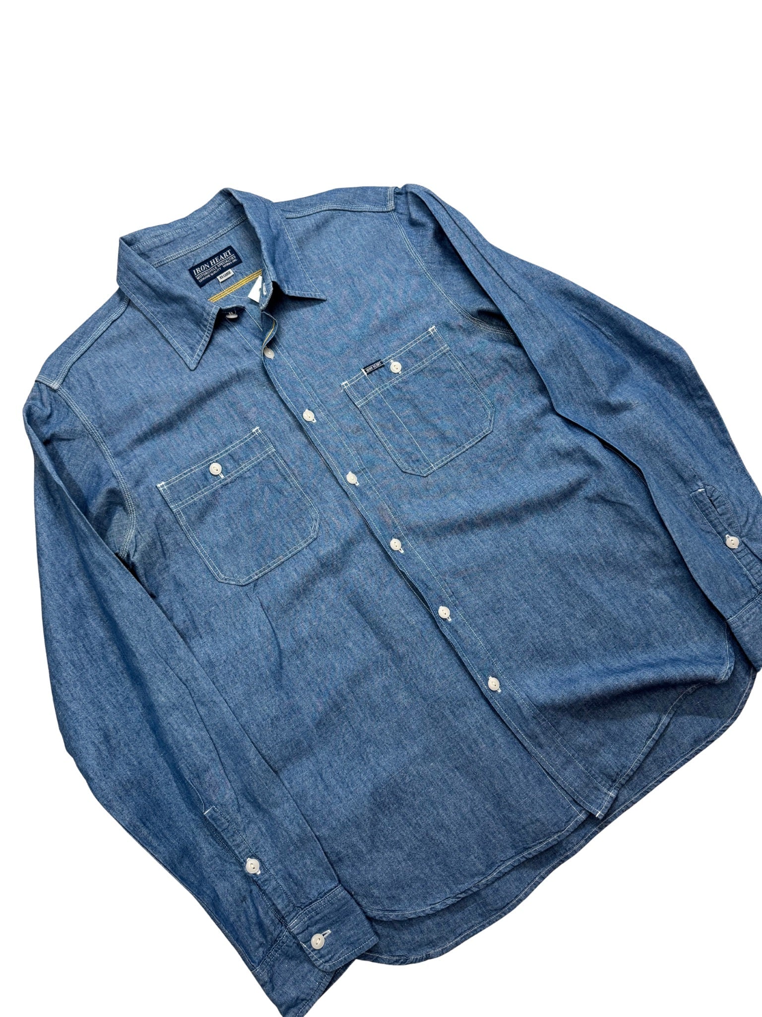 Iron Heart IHSH - 21 – 10oz Indigo Selvedge Chambray Work Shirt (XXL) - Shinka