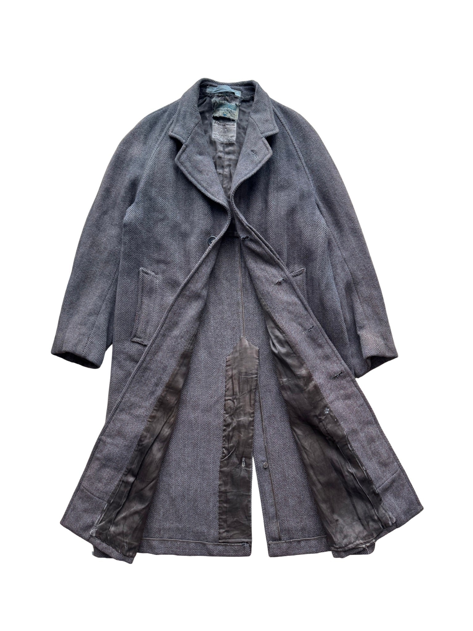 Nicholson Weatherproof Harris Tweed Overcoat – UK Made, 1940s–1950s (L - XL) - Shinka