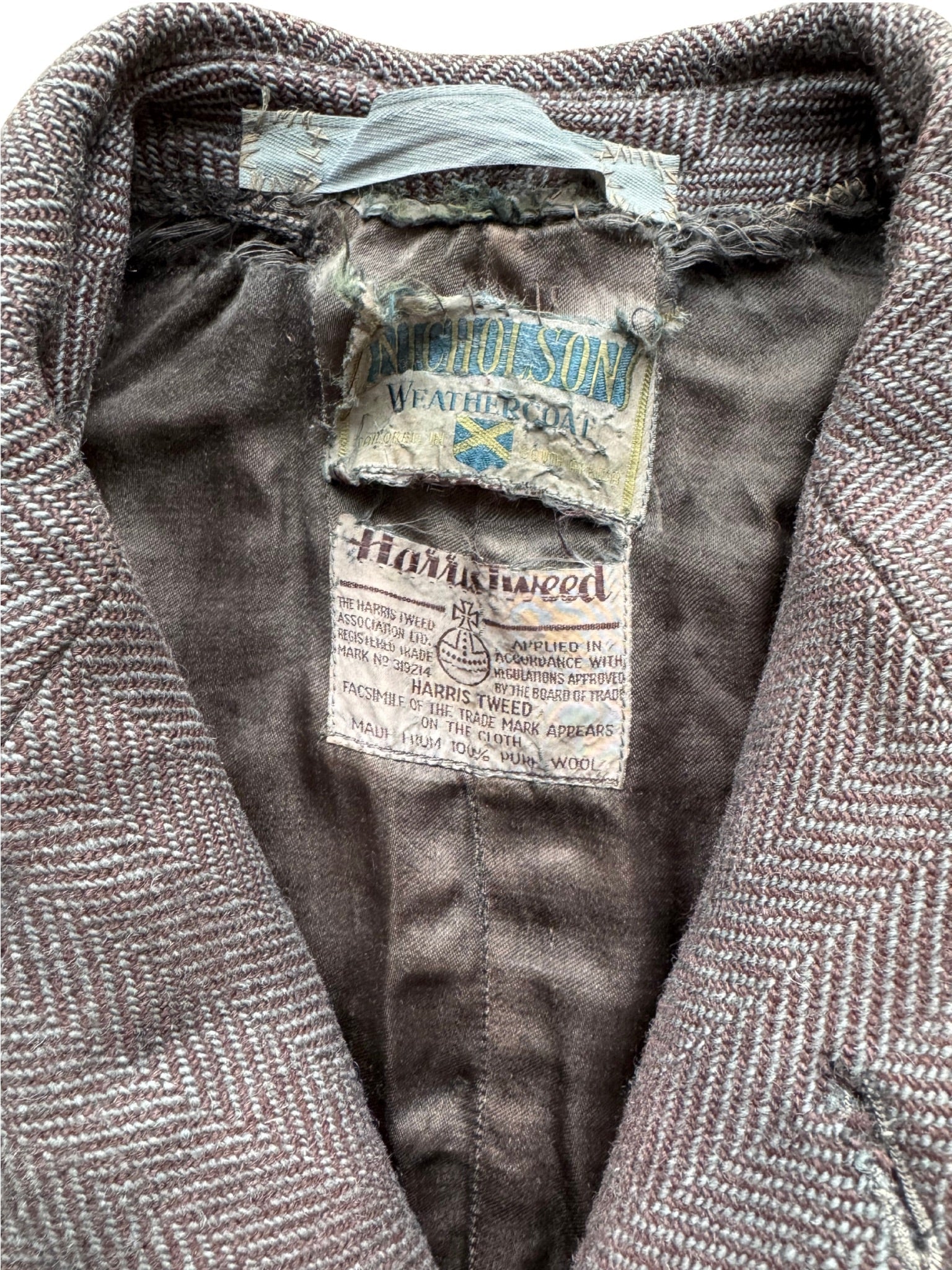 Nicholson Weatherproof Harris Tweed Overcoat – UK Made, 1940s–1950s (L - XL) - Shinka