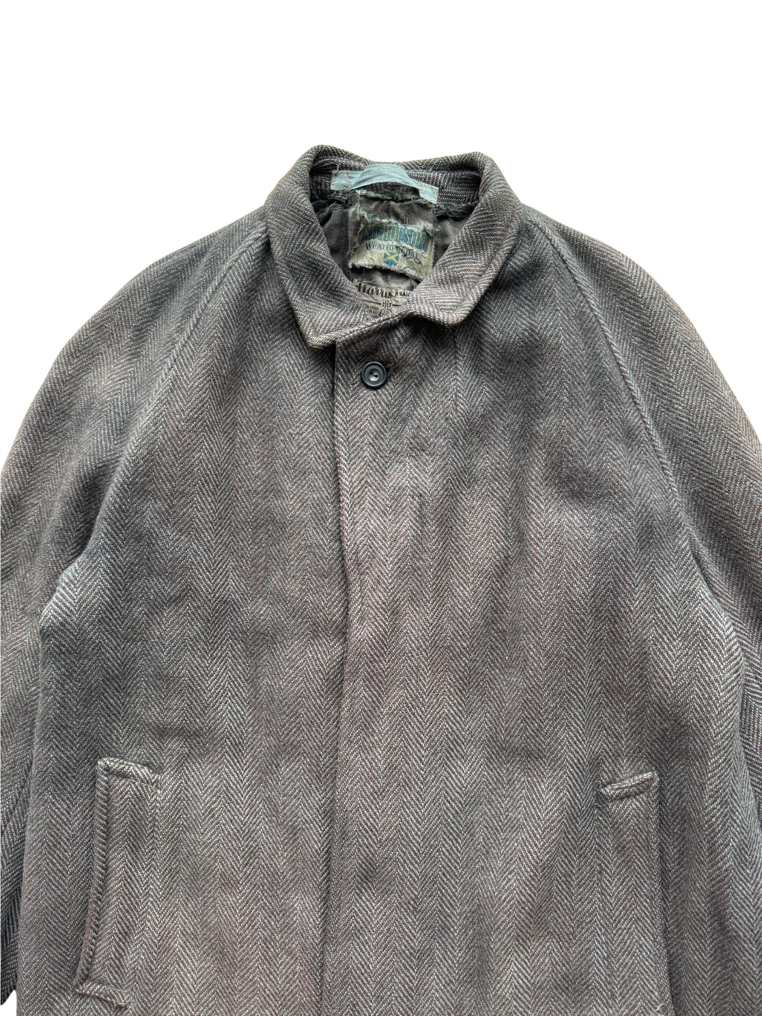Nicholson Weatherproof Harris Tweed Overcoat – UK Made, 1940s–1950s (L - XL) - Shinka