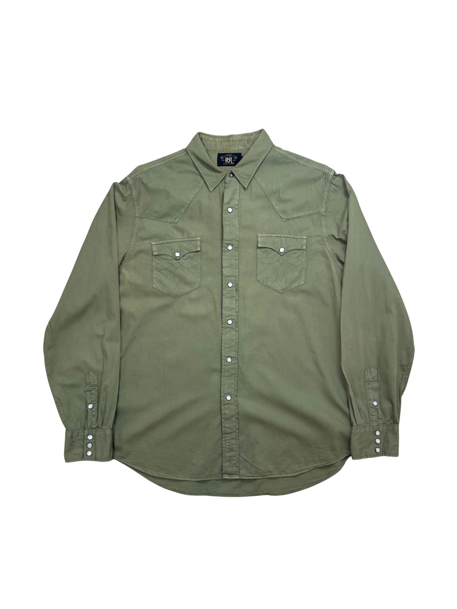 RRL Western Snap Shirt – Washed Military Olive (XL) - Shinka