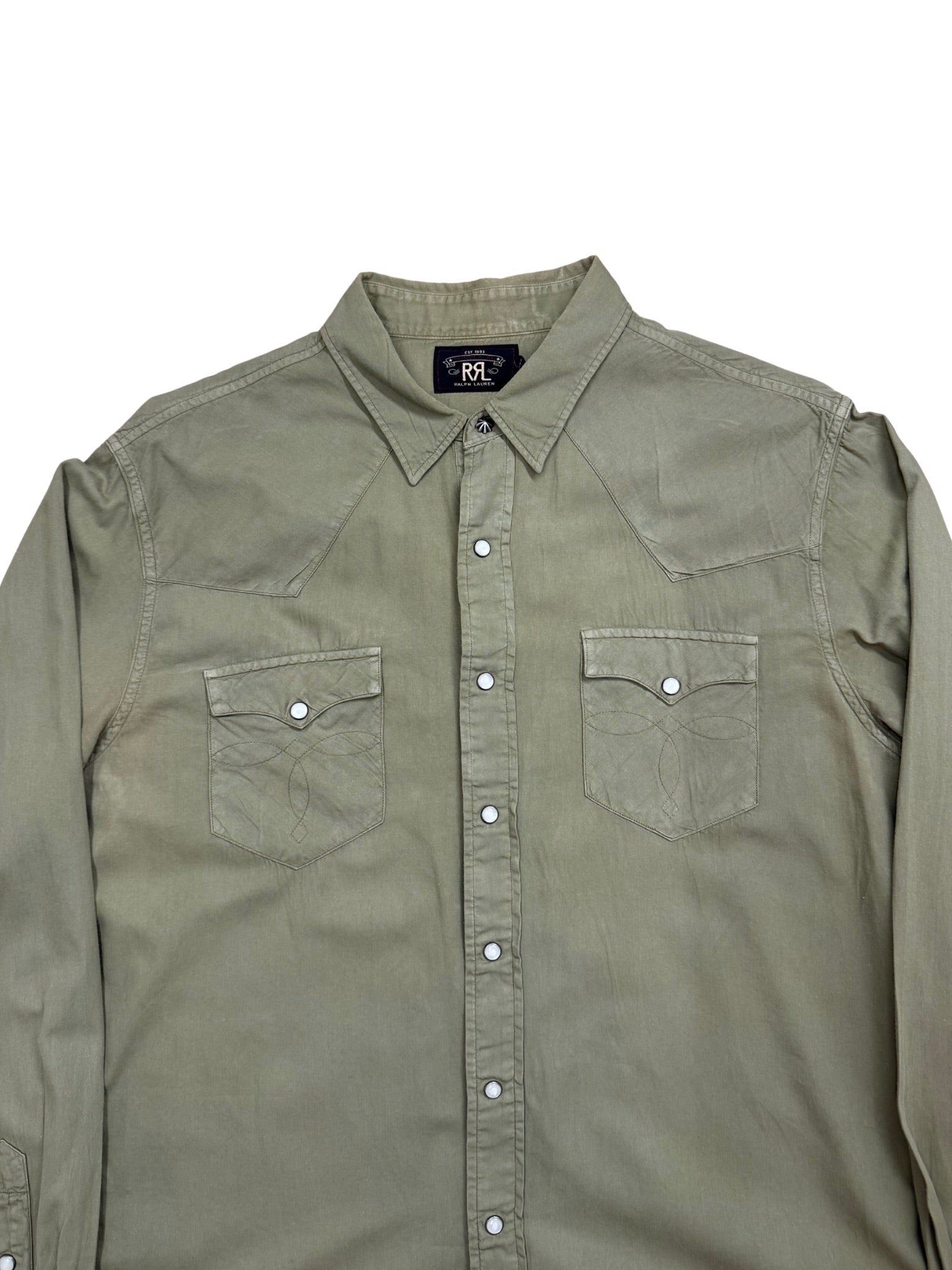 RRL Western Snap Shirt – Washed Military Olive (XL) - Shinka