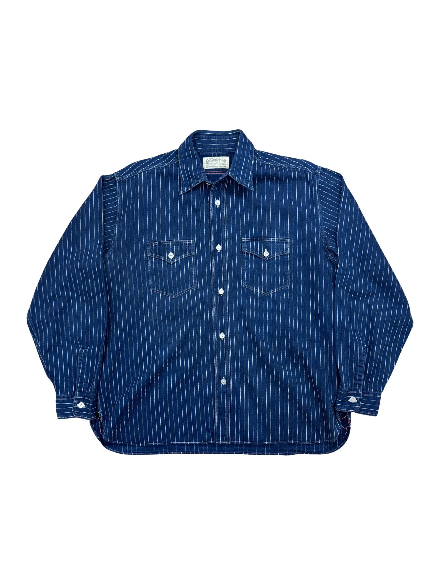 Sugar Cane SC25555 – Indigo Wabash Stripe Work Shirt (XL) - Shinka