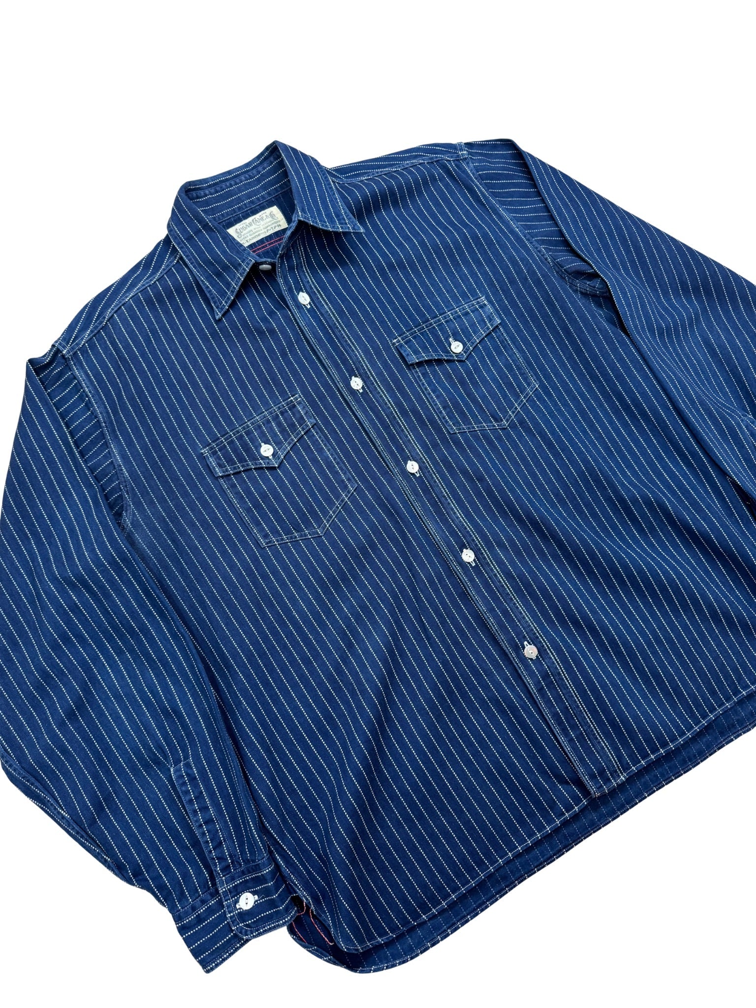 Sugar Cane SC25555 – Indigo Wabash Stripe Work Shirt (XL) - Shinka