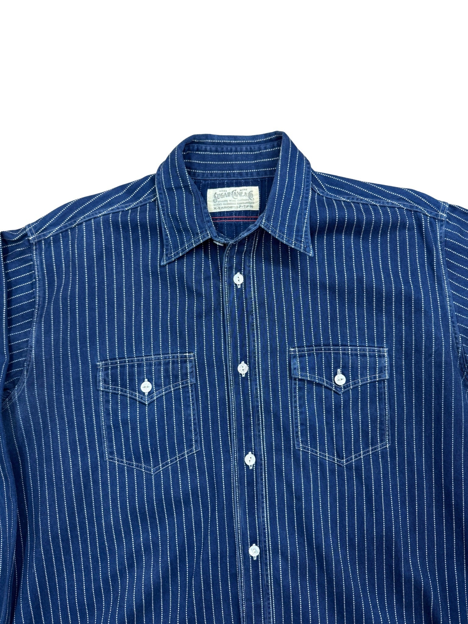 Sugar Cane SC25555 – Indigo Wabash Stripe Work Shirt (XL) - Shinka