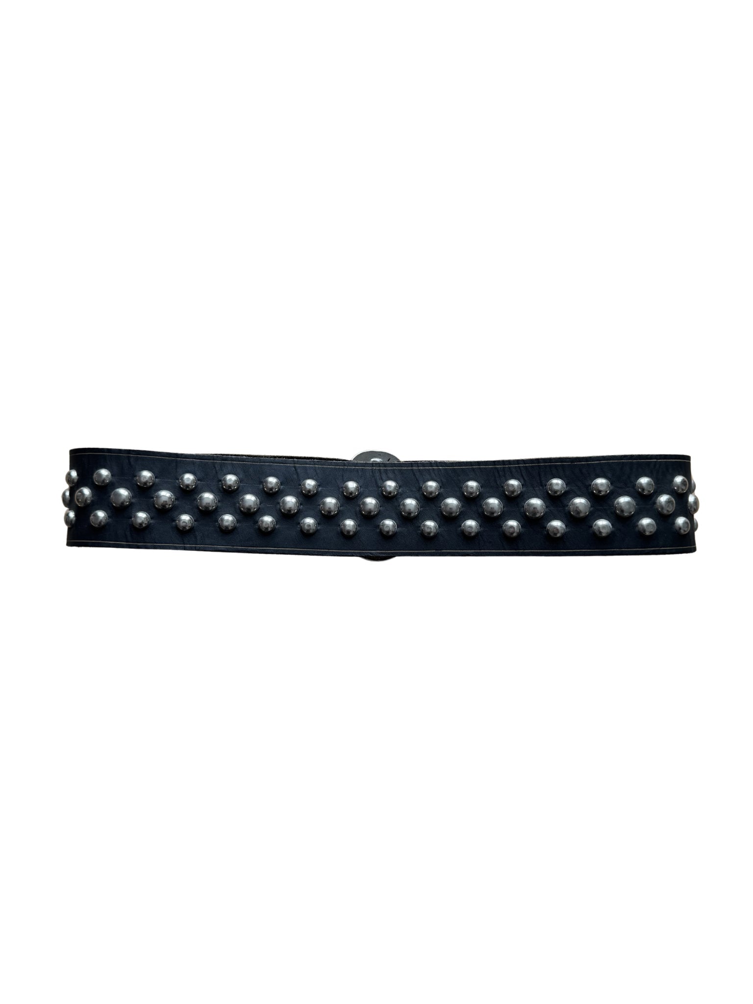 Wide Studded Leather Belt – Silver Dome Rivets, 1980s - Shinka