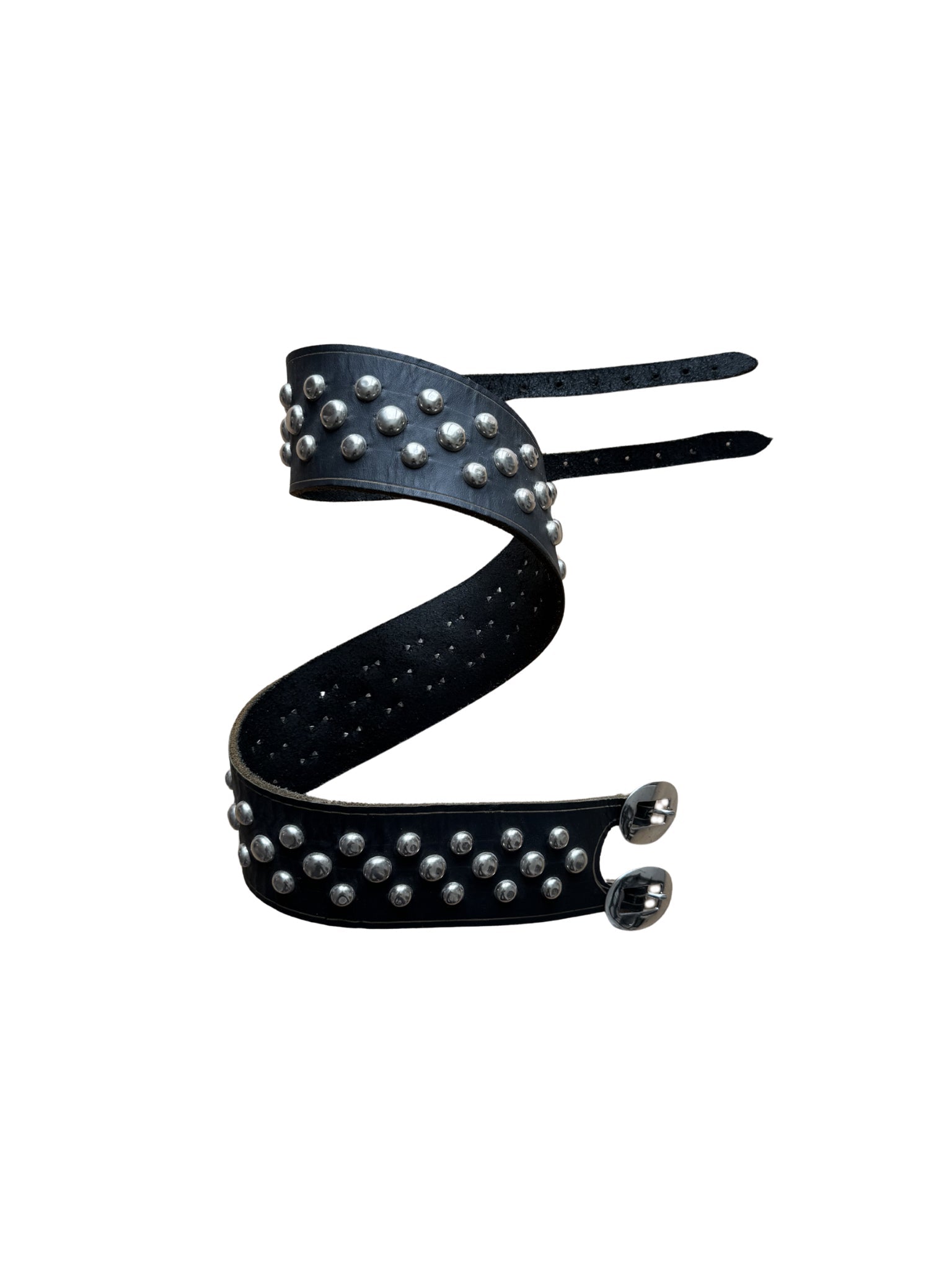 Wide Studded Leather Belt – Silver Dome Rivets, 1980s - Shinka